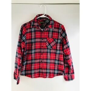 Stanley Shirt Men's Size Small Red Navy Blue Button Up Long Sleeve Plaid Pocket